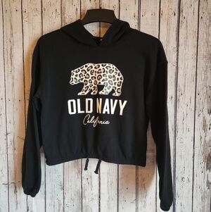 Girls Cinched Pull Over Hoodie Black Leopard Bear California  14-16 Athleisure